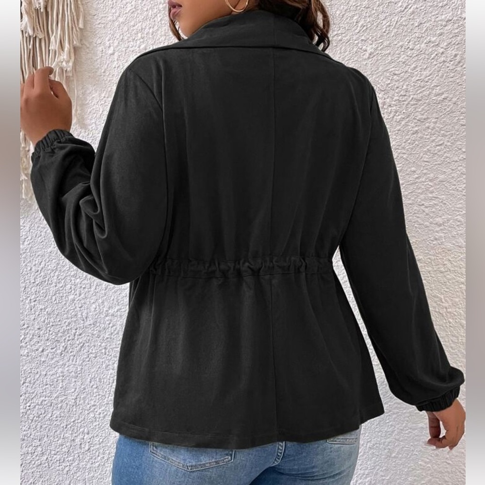 SHEIN Curve Women’s Black Waterfall Collar‎ Drawstring Waist Jacket 1XL NWT - Picture 5 of 10